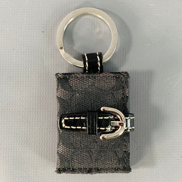 COACH Black Silver Logo Canvas Leather Photo Holder Keychain - Picture 1 of 4